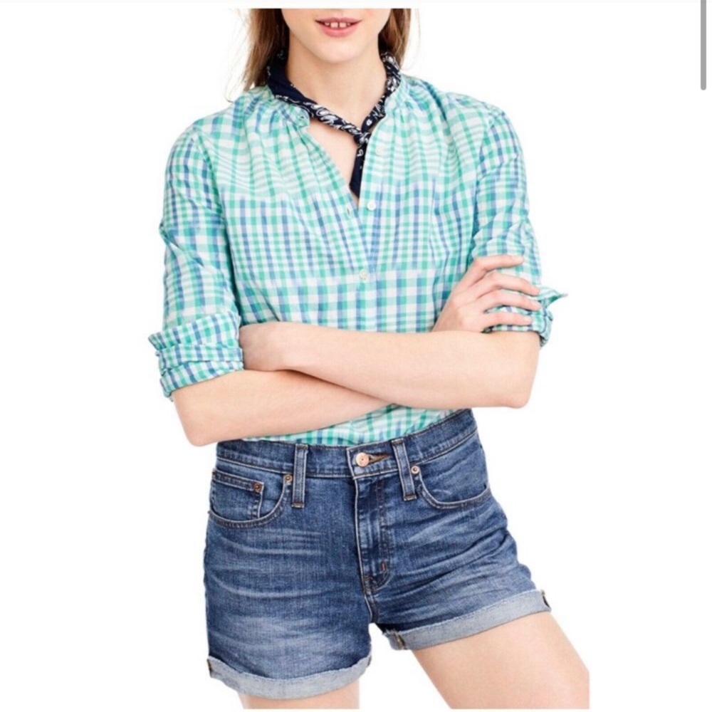J.crew teal and blue ikat blouse